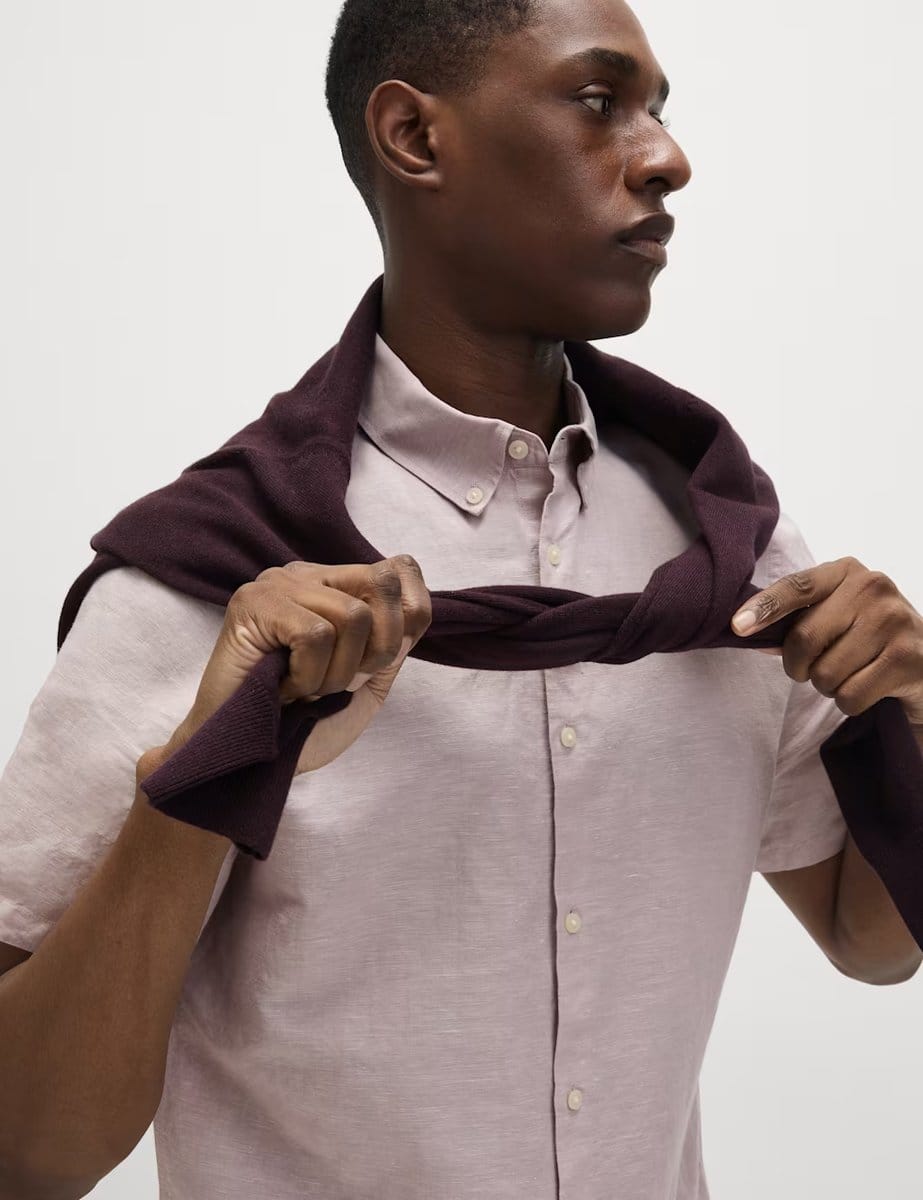 Marks & Spencer M&S Linen Cotton Short Sleeve Shirt Hessian - 4