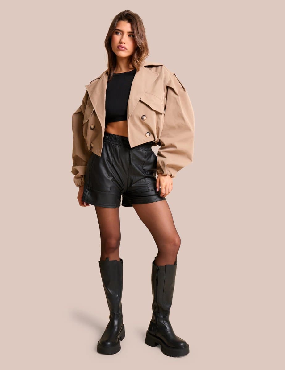 Public Desire High Waist Faux Leather Mini Shorts Black