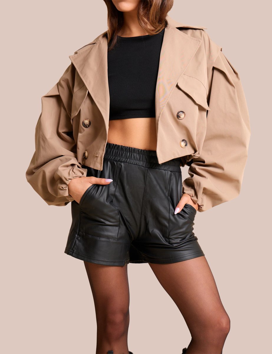 Public Desire High Waist Faux Leather Mini Shorts Black - 4
