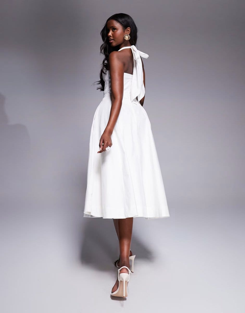 ASOS House of CB Allena cotton halter midi sundress in white - 4