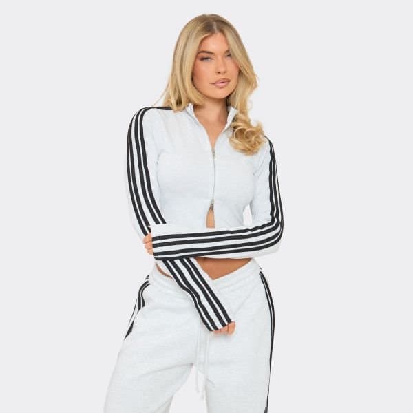 EGO EGO Sporty Double Zip Jacket in Light Grey Marl