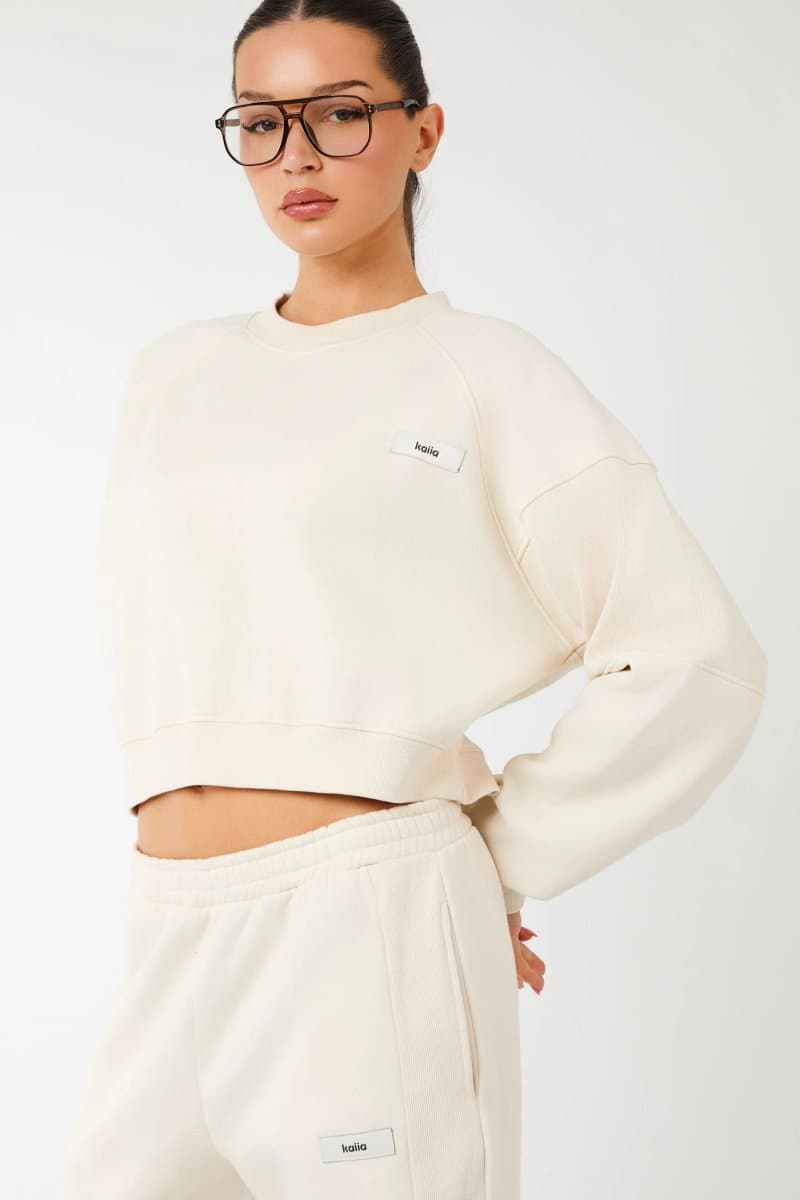 Kaiia Kaiia Label Logo Rib Panel Cropped Oversized Sweatshirt