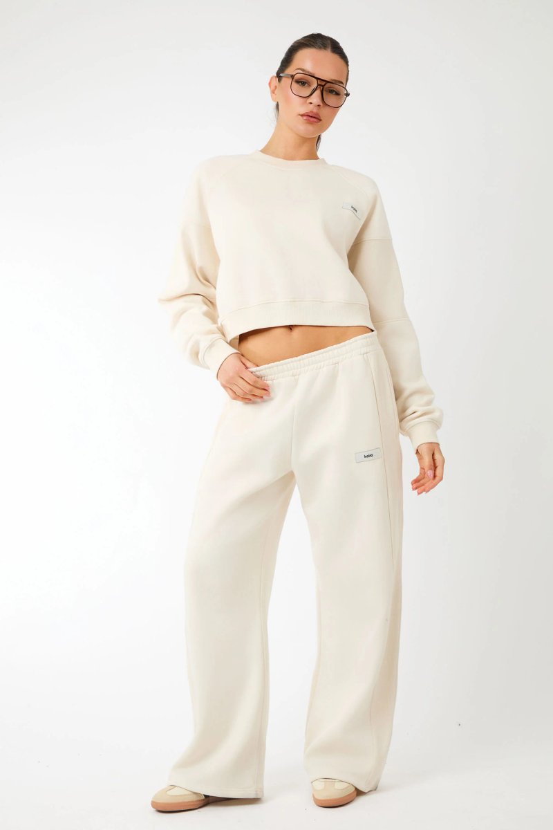 Kaiia Kaiia Label Logo Rib Panel Cropped Oversized Sweatshirt Cream - 3