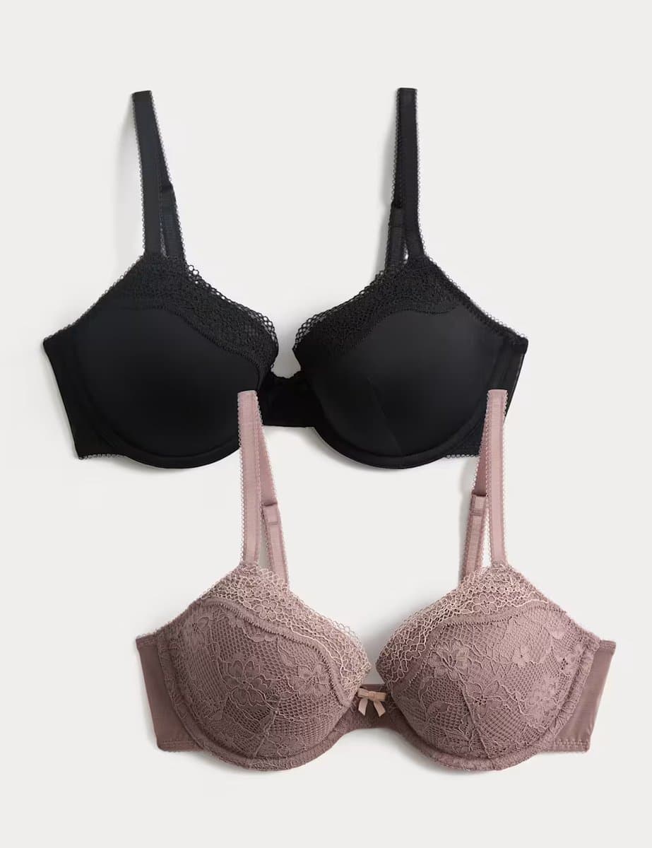 Marks & Spencer M&S 2 Pack Jasmine Lace Wired Demi Cup Bras (A-E) Praline