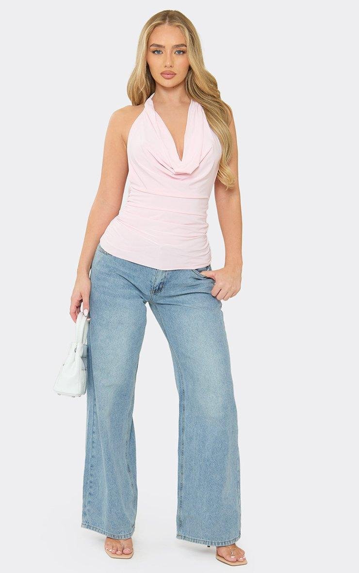 EGO Halterneck Cowl Front Detail Top In Baby Pink, Women's Size UK 6 - 2