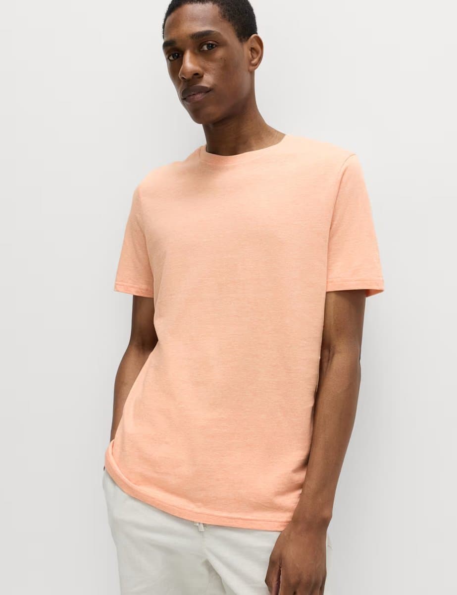 Marks & Spencer M&S Regular Fit Pure Cotton Crew Neck T-Shirt Pale Apricot