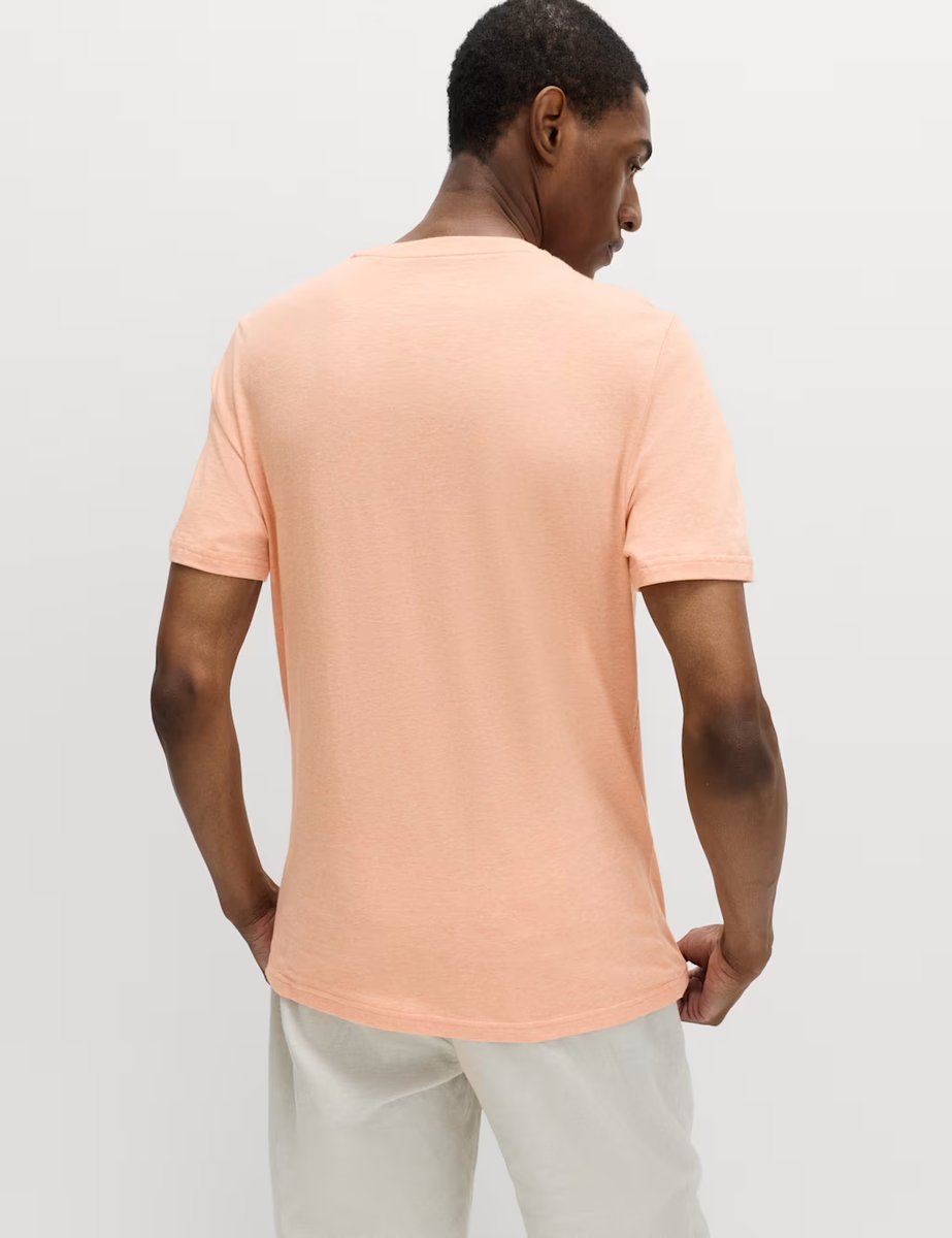 Marks & Spencer M&S Regular Fit Pure Cotton Crew Neck T-Shirt Pale Apricot - 3