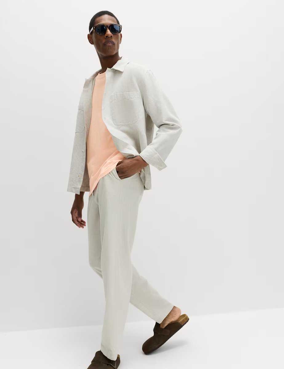 Marks & Spencer M&S Regular Fit Pure Cotton Crew Neck T-Shirt Pale Apricot - 4