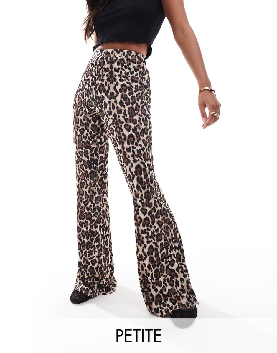ASOS ONLY Petite ribbed flare trousers in leopard print