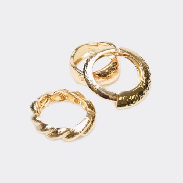 EGO EGO Twisted Hammered Detail Chunky Multi Bangle Pack In Gold