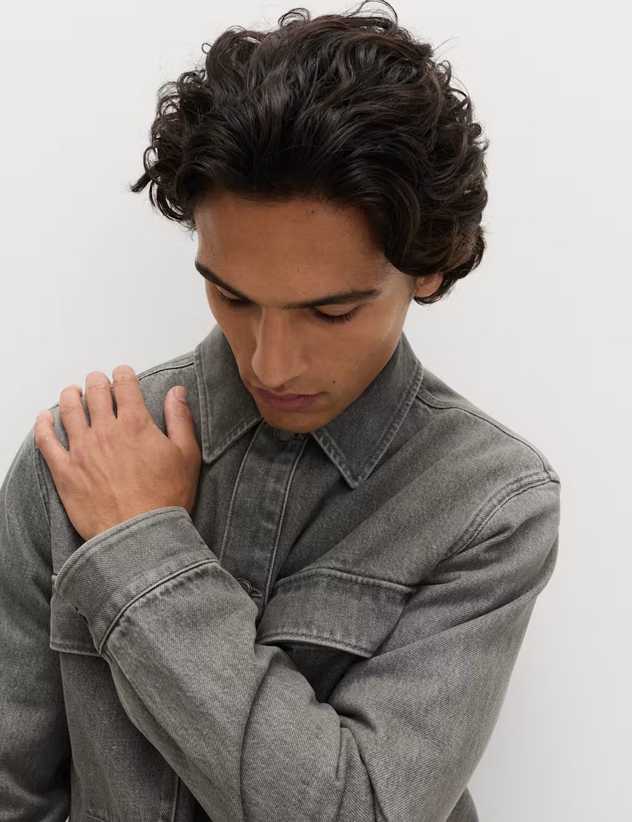 Marks & Spencer M&S Pure Cotton Denim Overshirt Grey - 4