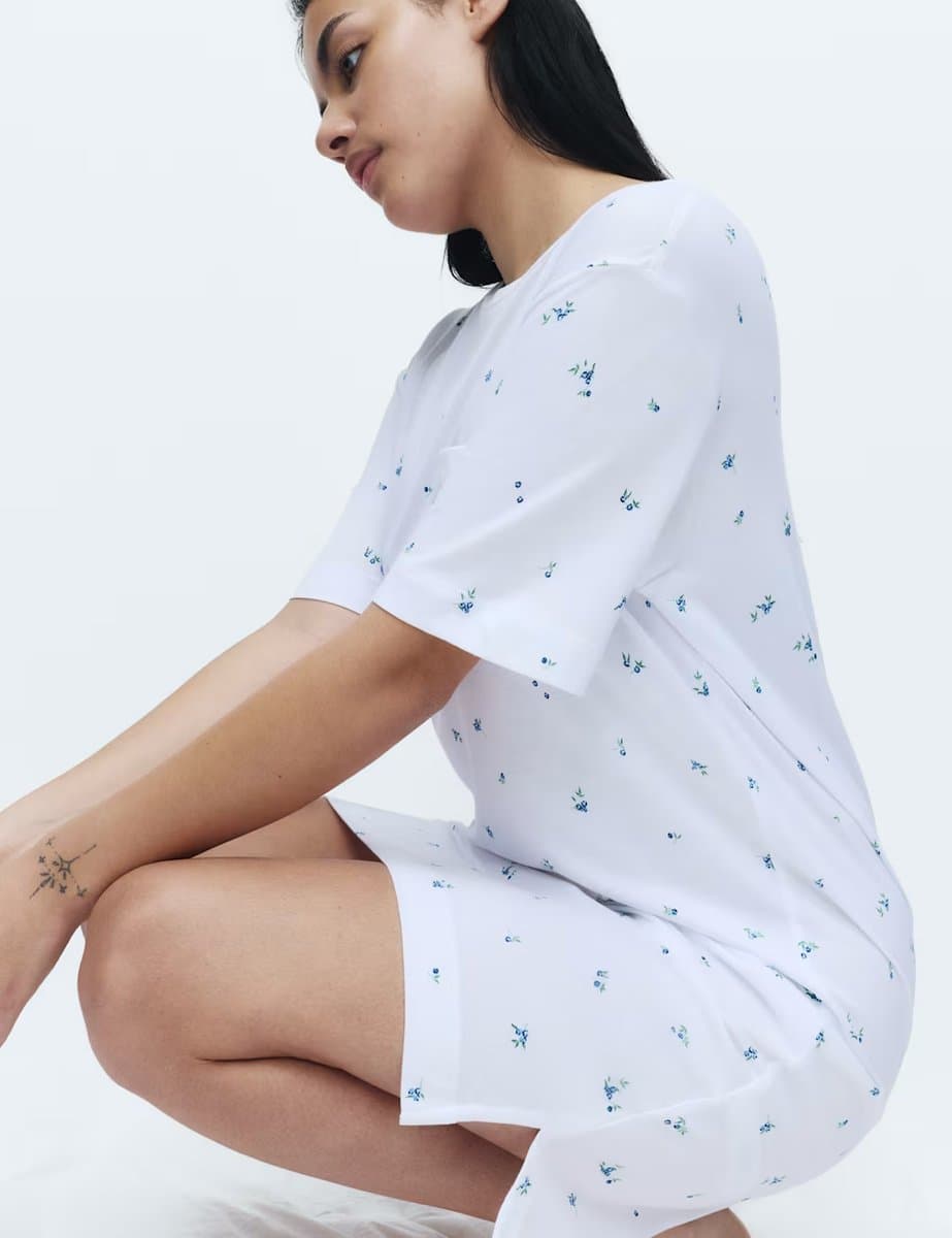 Marks & Spencer M&S Cotton Modal Printed Minishirt White Mix