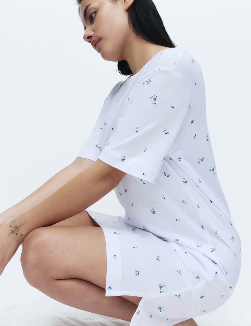 Marks & Spencer M&S Cotton Modal Printed Minishirt White Mix - 1