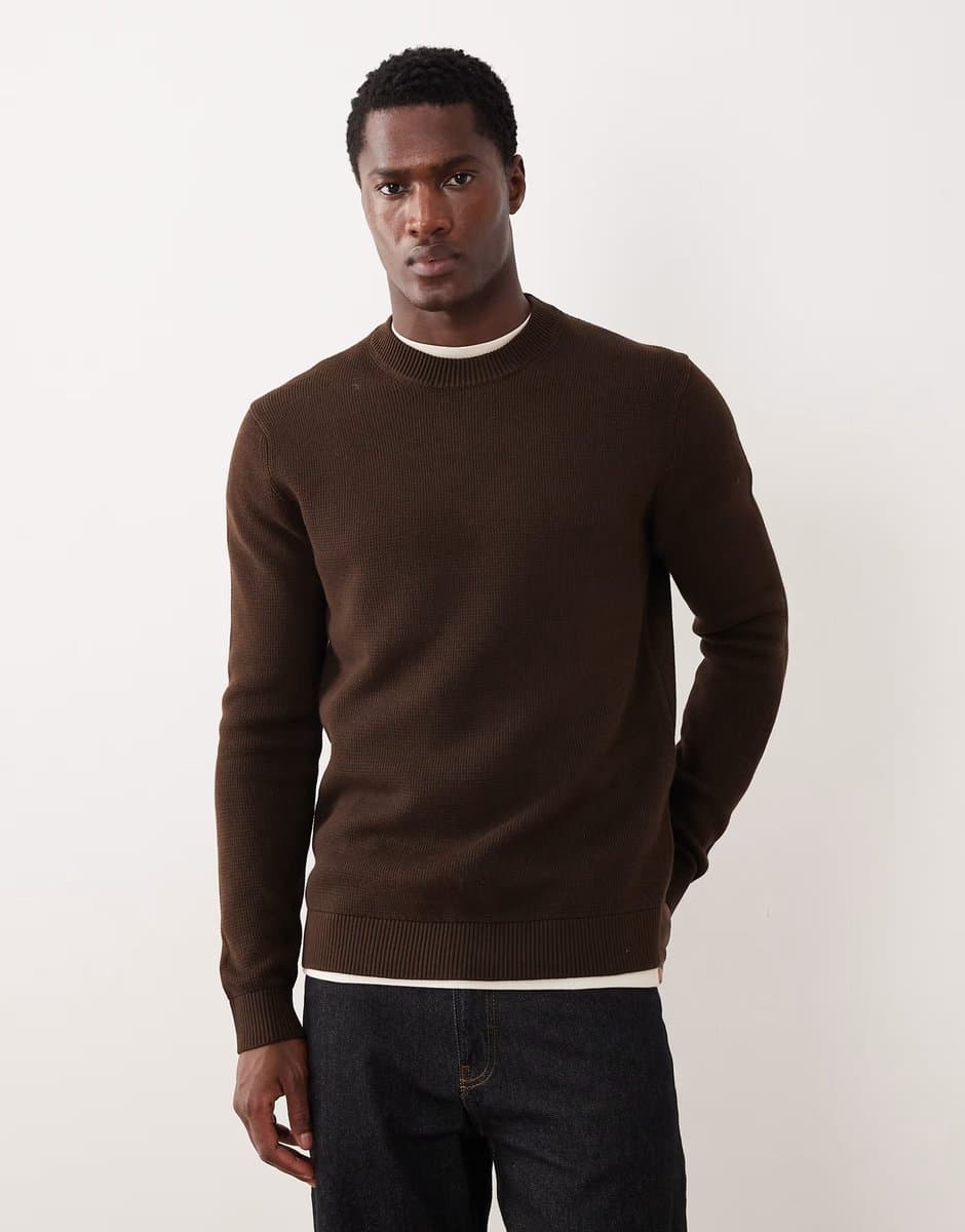 ASOS Selected 100% cotton knitted crew neck jumper in dark brown
