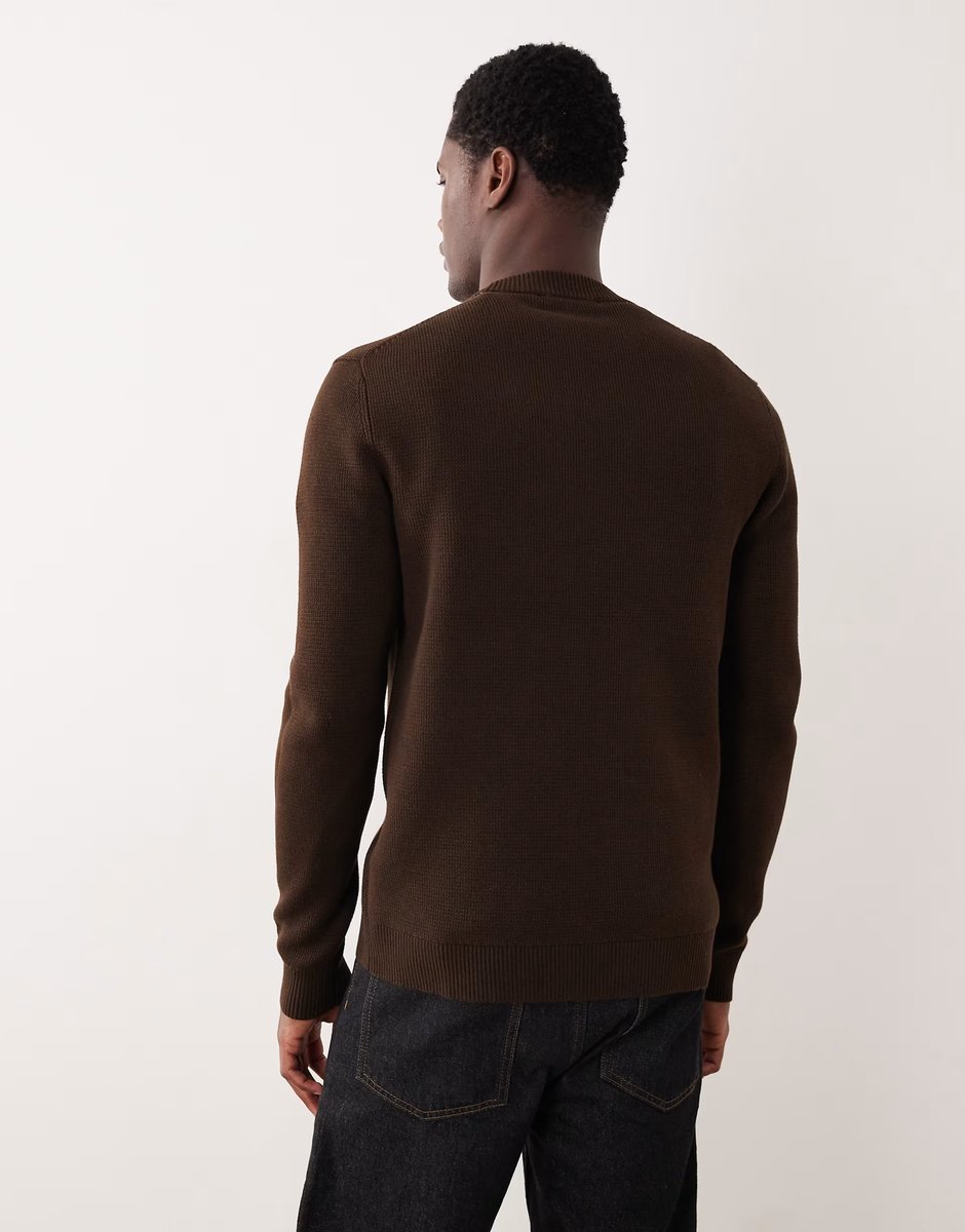 ASOS Selected 100% cotton knitted crew neck jumper in dark brown - 3