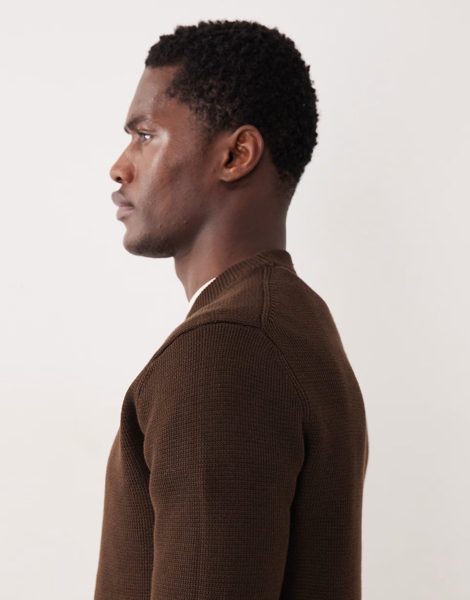 ASOS Selected 100% cotton knitted crew neck jumper in dark brown - 4