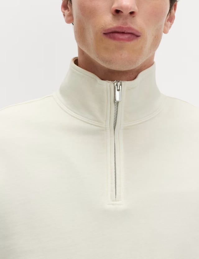 Marks & Spencer M&S Pure Cotton Garment Dye Half Zip Sweatshirt Ecru - 2