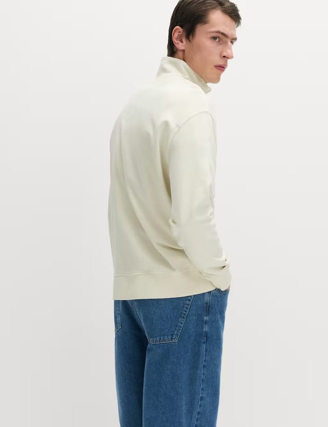 Marks & Spencer M&S Pure Cotton Garment Dye Half Zip Sweatshirt Ecru - 3