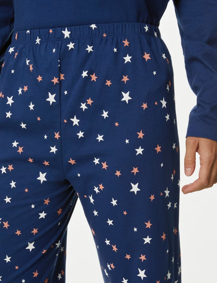 Marks & Spencer M&S Pure Cotton Good Night Slogan Pyjama Set Indigo Mix - 4