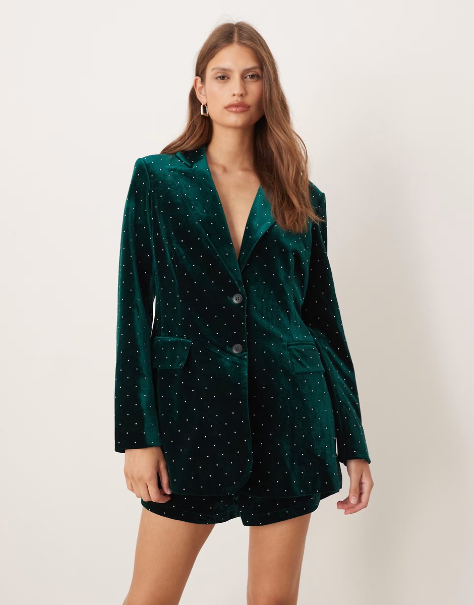 ASOS Never Fully Dressed embellished velvet co-ord in emerald - 3