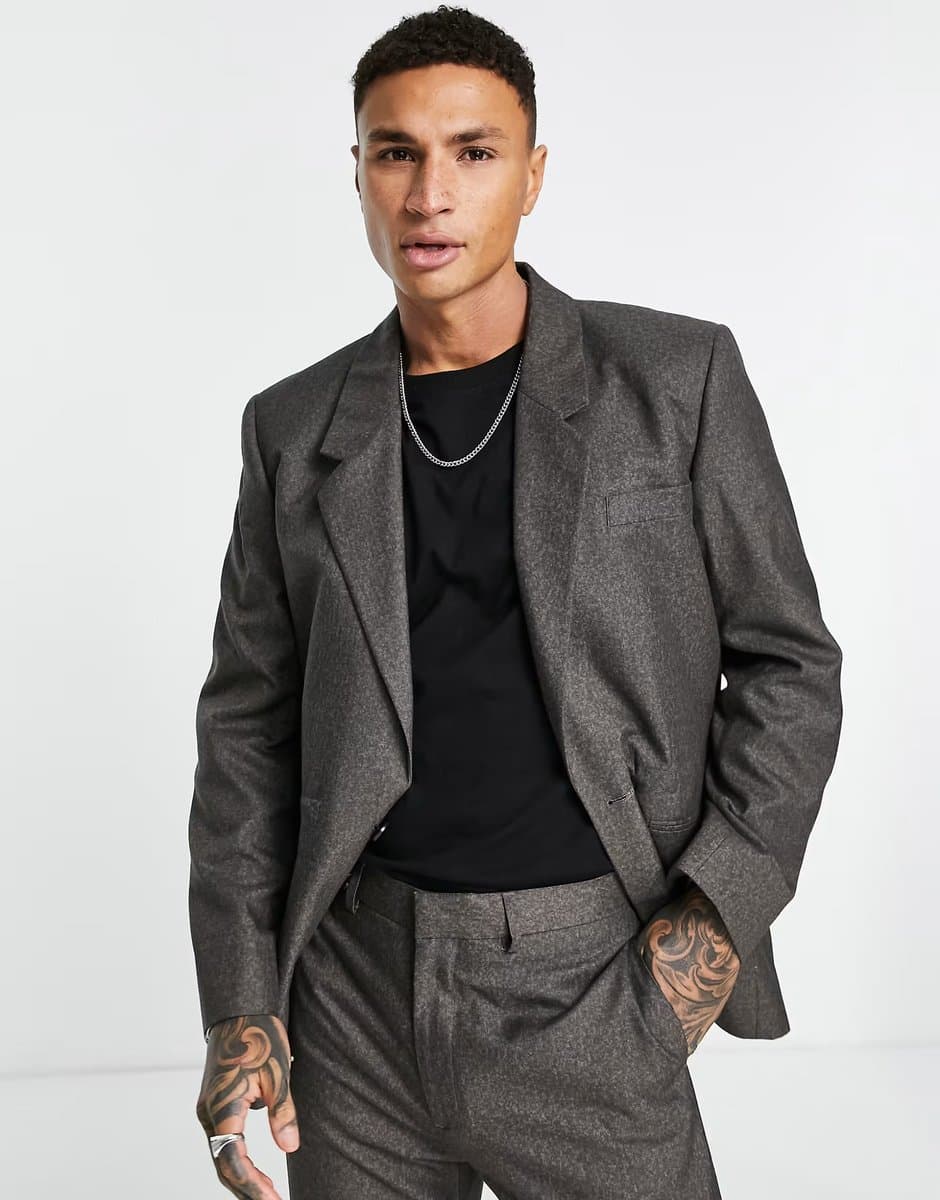 ASOS ASOS Power Shoulder Suit Jacket in Brushed Grey