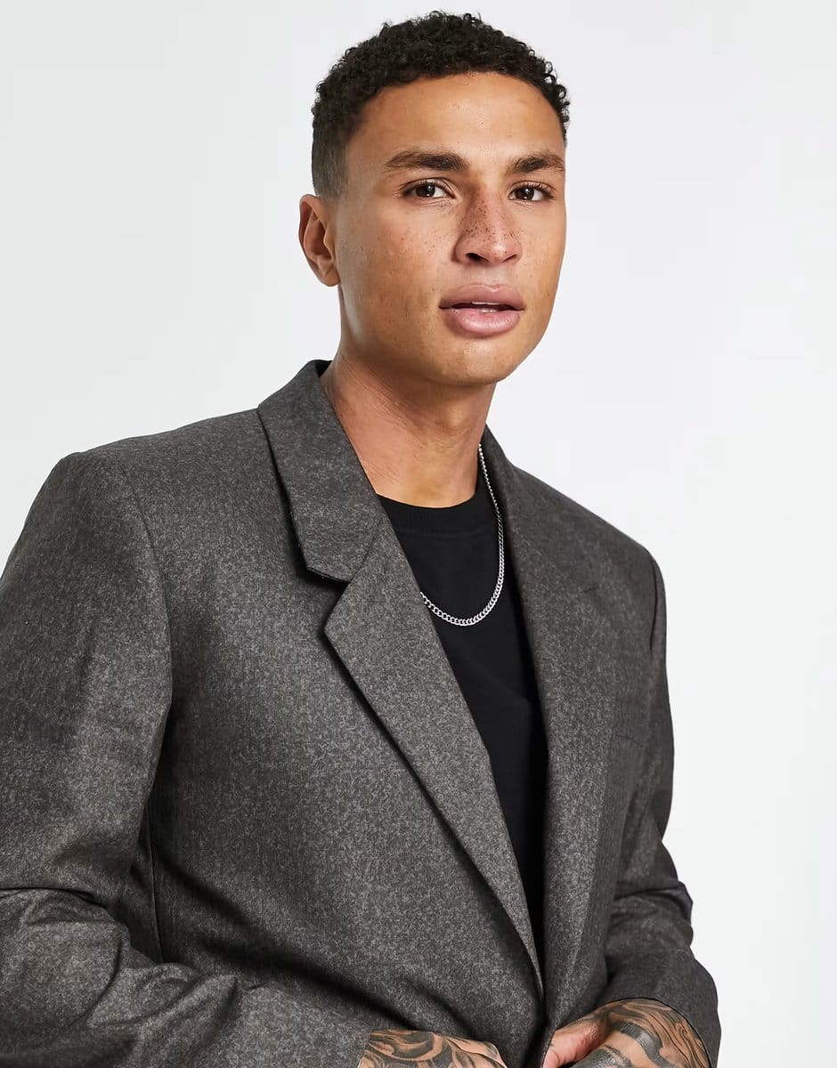 ASOS ASOS DESIGN power shoulder suit jacket with elastic waist in brushed grey - 4