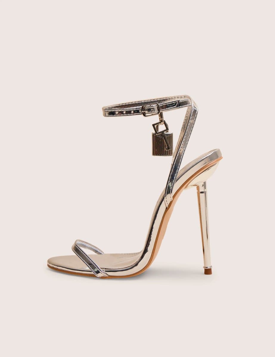 Public Desire Public Desire Silver Metallic PU Padlock Detail Stilettos