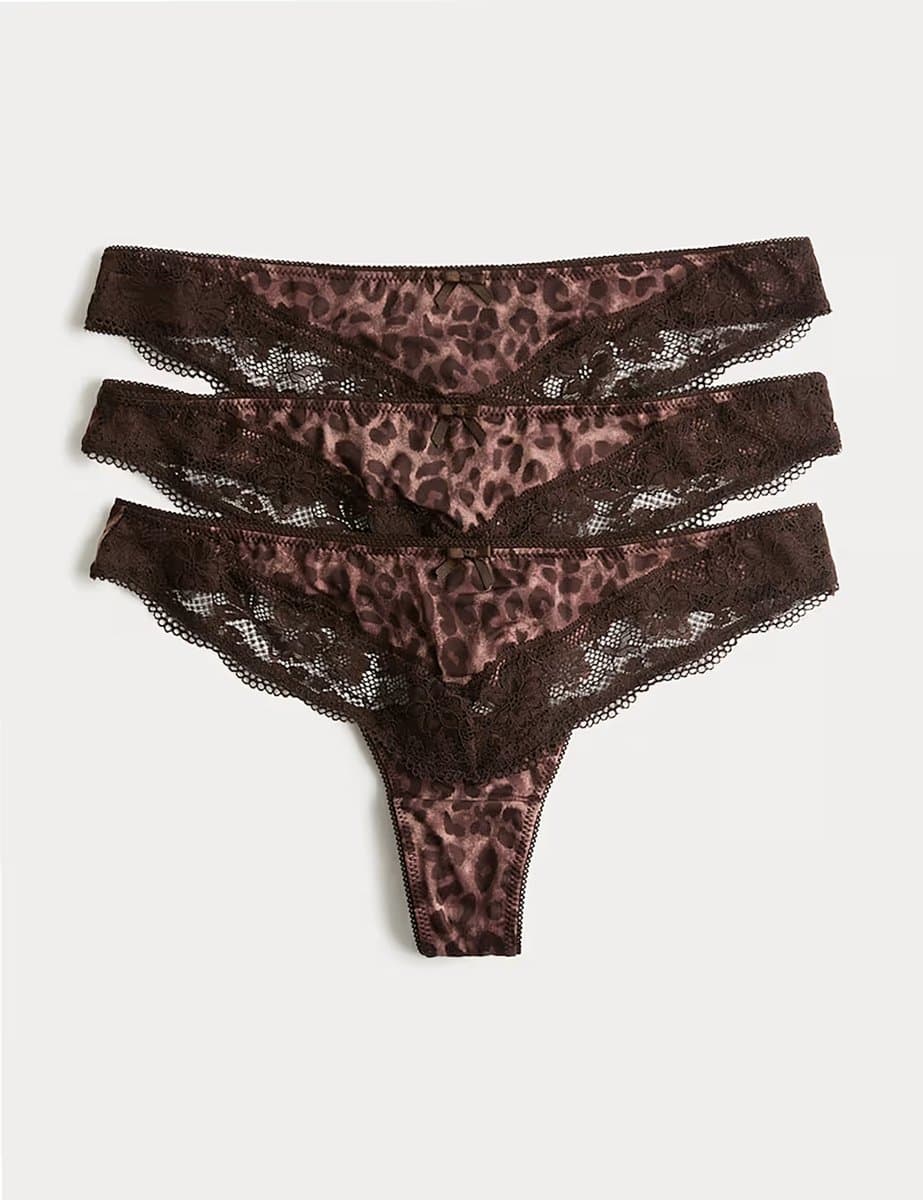 Marks & Spencer M&S 3pk Lace Trim Thongs Chocolate Mix