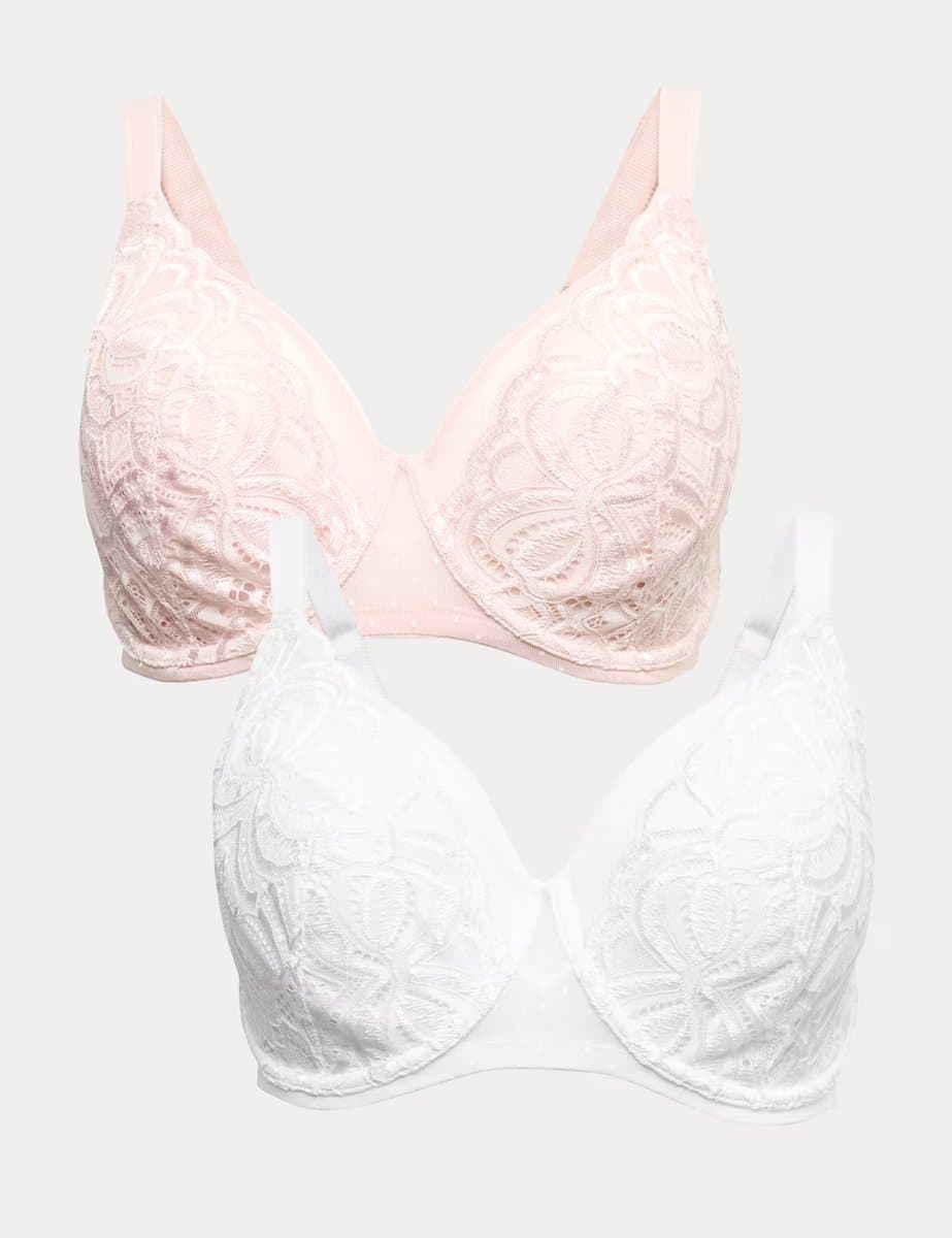 Marks & Spencer M&S 2 Pack Amelia Lace Natural Lift™ Full Cup Bras (F-H) Light Pink Mix