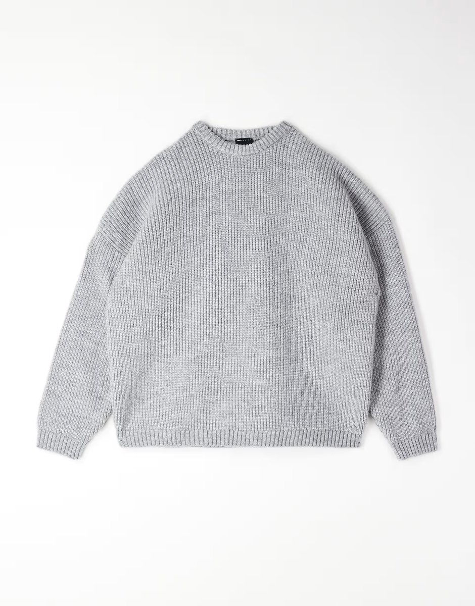 ASOS ASOS DESIGN super oversized boxy fit knitted fisherman rib jumper in grey - 1