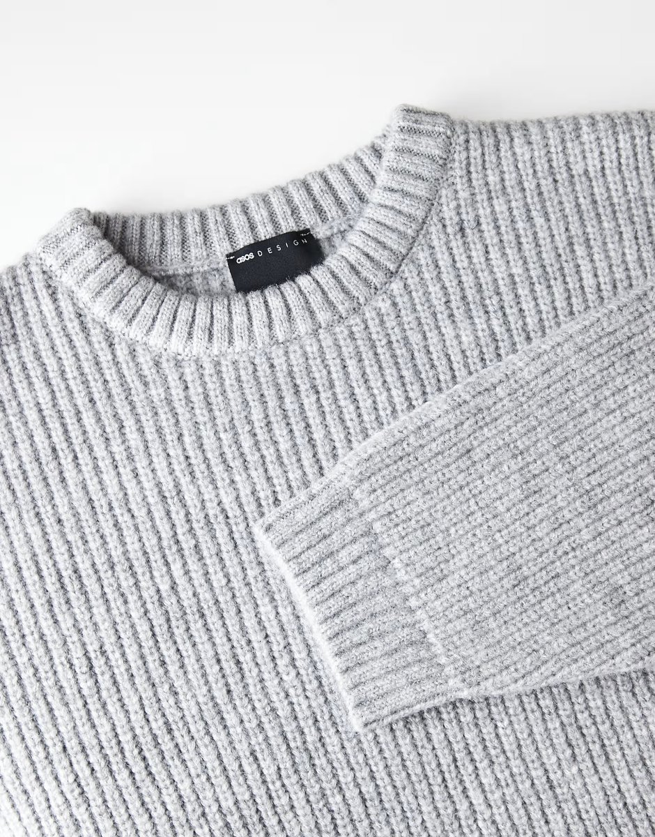 ASOS ASOS DESIGN super oversized boxy fit knitted fisherman rib jumper in grey - 3