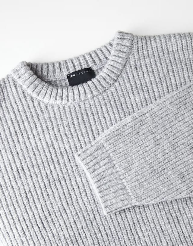 ASOS ASOS DESIGN super oversized boxy fit knitted fisherman rib jumper in grey - 3