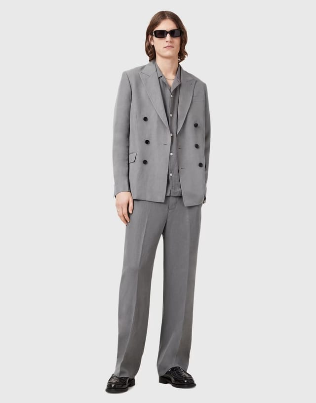 ASOS Allsaints Orpheus double breasted tailored blazer in light grey - GREY - 2