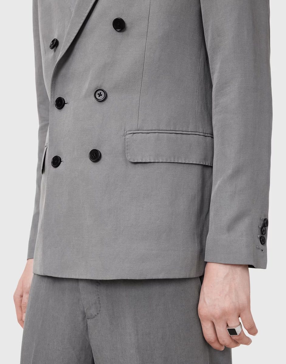 ASOS Allsaints Orpheus double breasted tailored blazer in light grey - GREY - 4