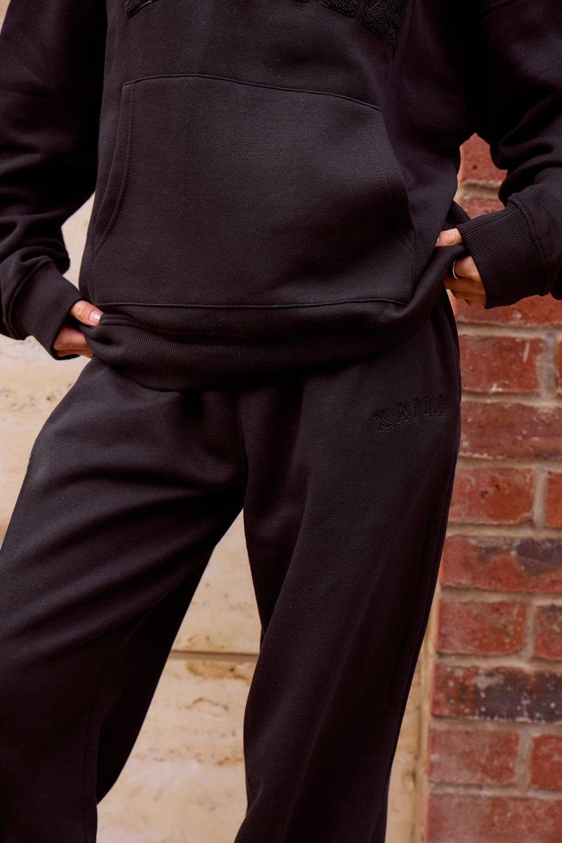 Kaiia Kaiia Logo Wide Leg Joggers Black On Black - 3