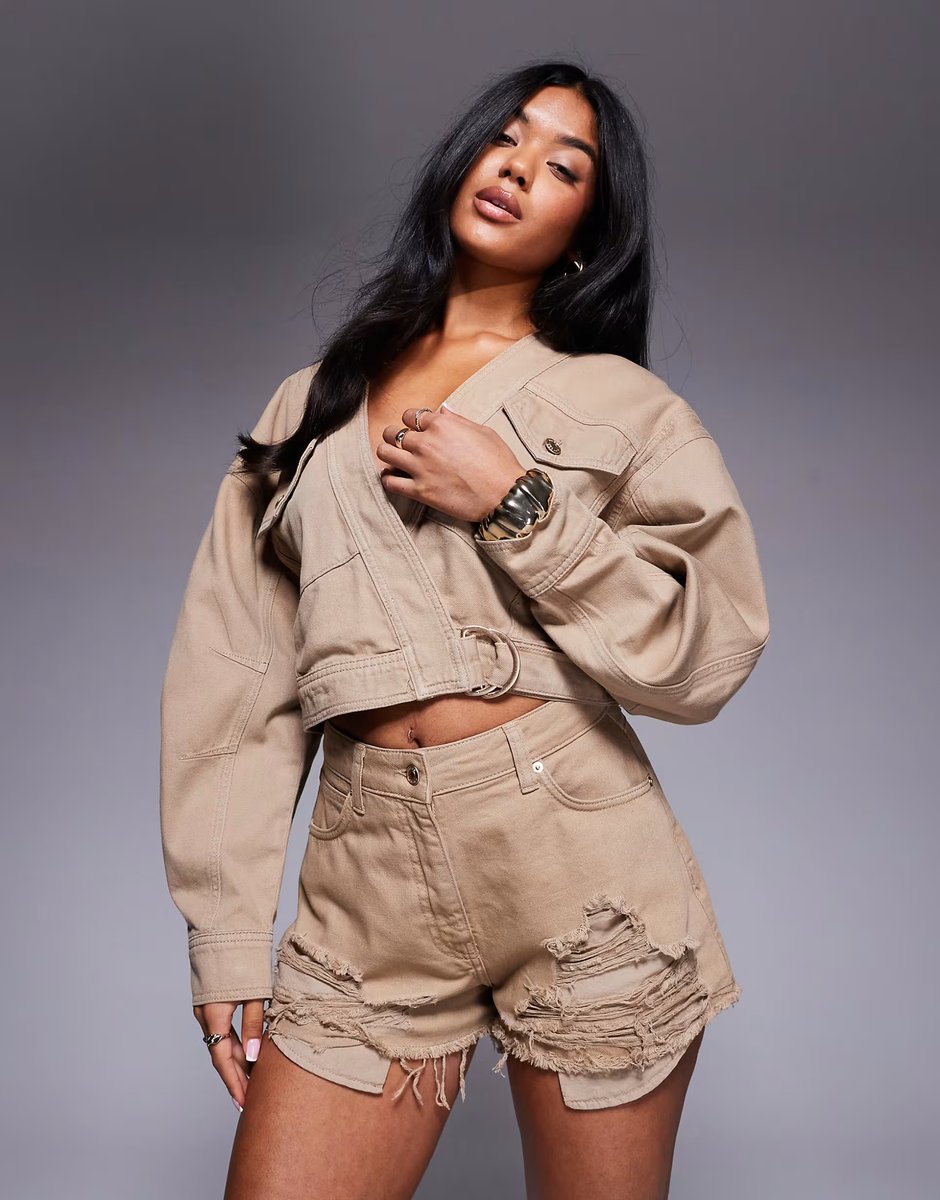 ASOS ASOS X THE SOURCED COLLECTION distressed shorts in tan - 3