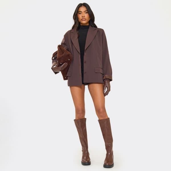 EGO Caesar Chunky Block Heel Knee High Long Boot In Brown Faux Leather, Women's Size UK 3