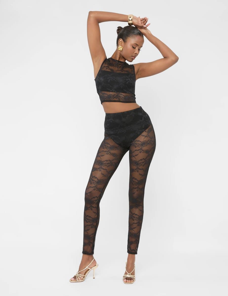 Public Desire Public Desire UK Lace High Waist Leggings in Black