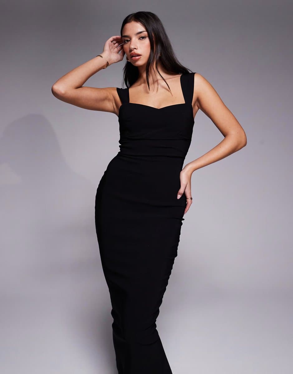 ASOS Vesper bengaline sweetheart neckline ruched front midaxi dress in black