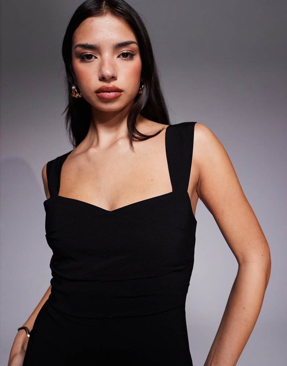 ASOS Vesper bengaline sweetheart neckline ruched front midaxi dress in black - 3