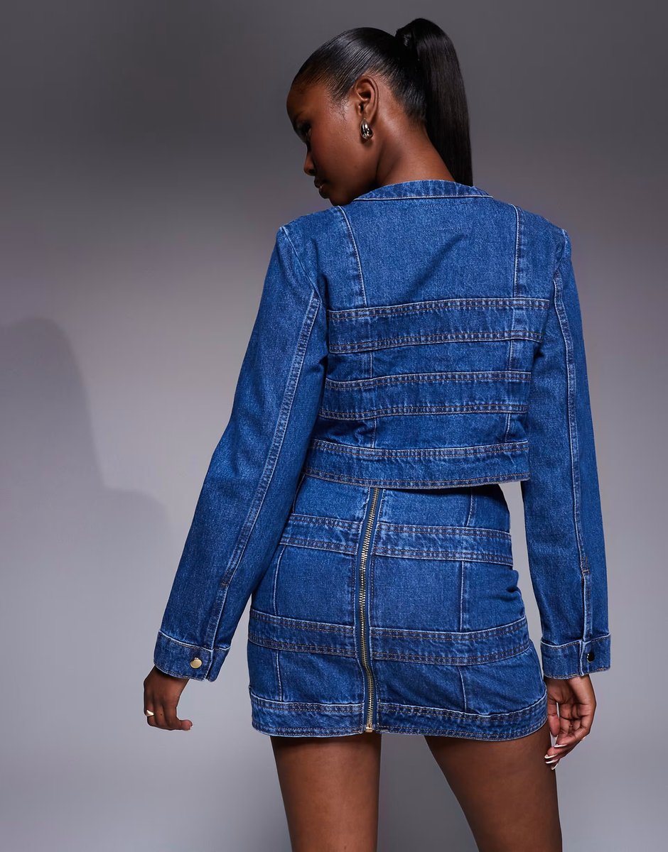 ASOS River Island panelled jacket co-ord in medium denim - 4