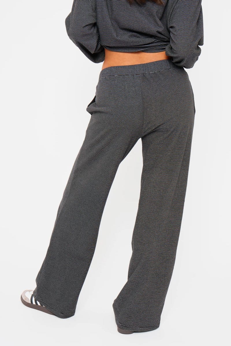 Kaiia Kaiia Striped Fleece Drawstring Wide Leg Trousers Black & Cream - 4