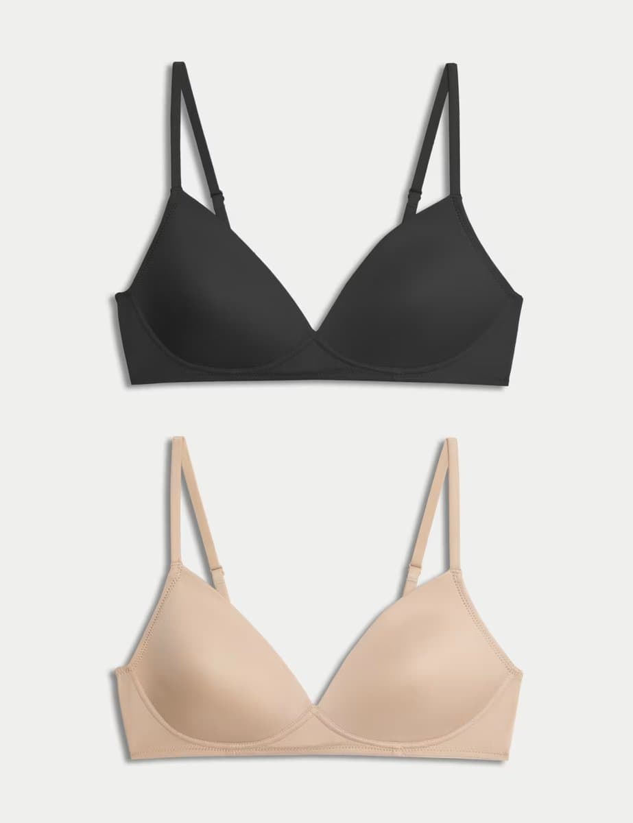 Marks & Spencer M&S 2 Pack Non Wired First Bras AA-D Black/Opaline