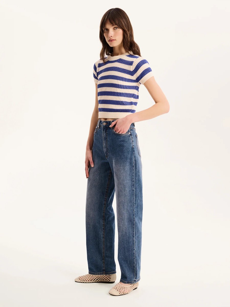 OMNES Lexi Stripe Crochet Jumper in Blue and Cream - 3