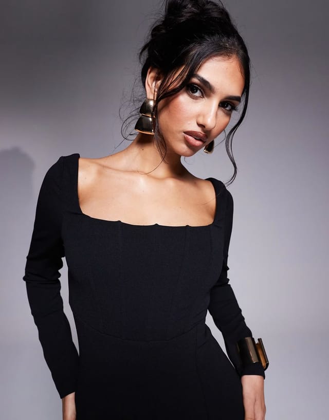 ASOS Lulus square neck split maxi dress in black - 3