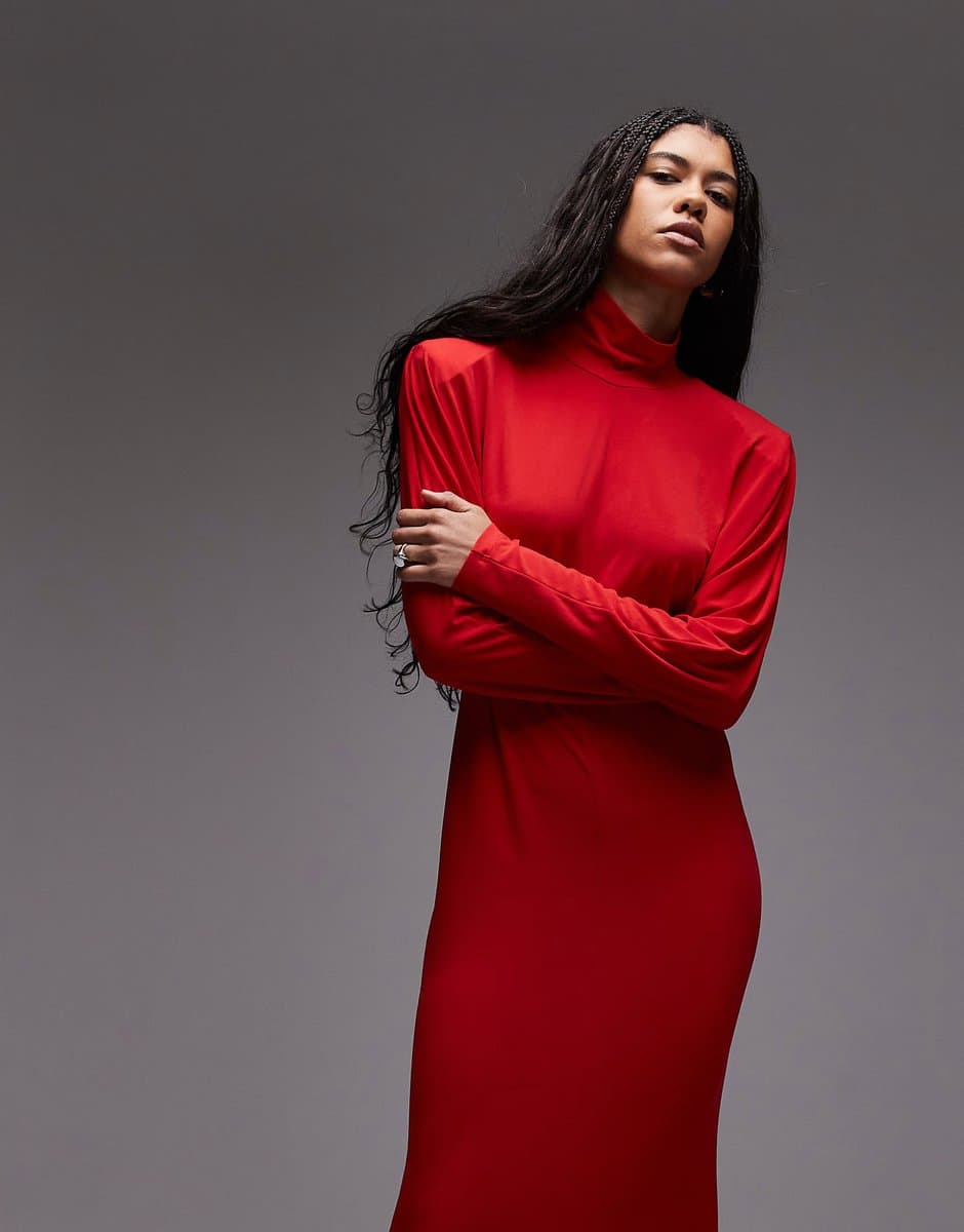 ASOS ASOS DESIGN slinky batwing sleeve high neck maxi dress in red