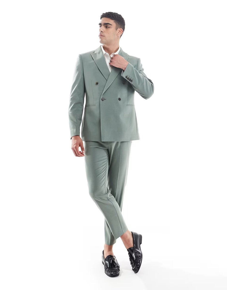ASOS ASOS DESIGN double breasted slim suit jacket in green - 4