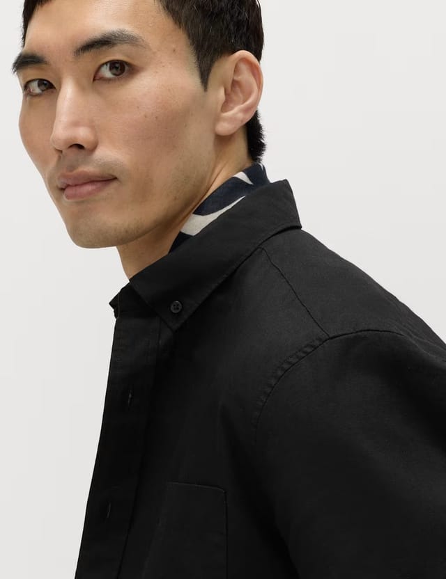 Marks & Spencer M&S Regular Fit Linen Rich Short Sleeve Shirt Black - 2