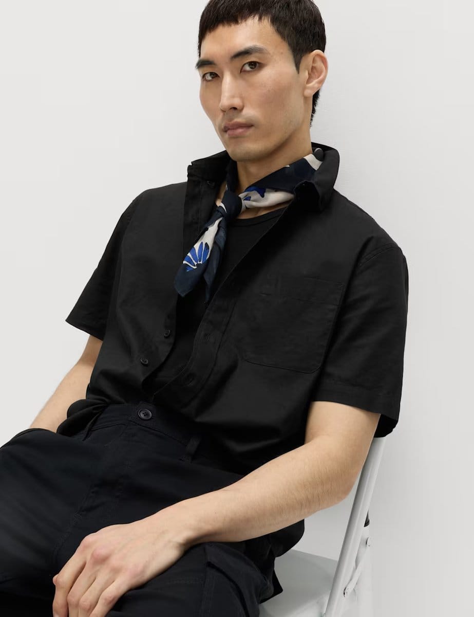 Marks & Spencer M&S Regular Fit Linen Rich Short Sleeve Shirt Black - 4