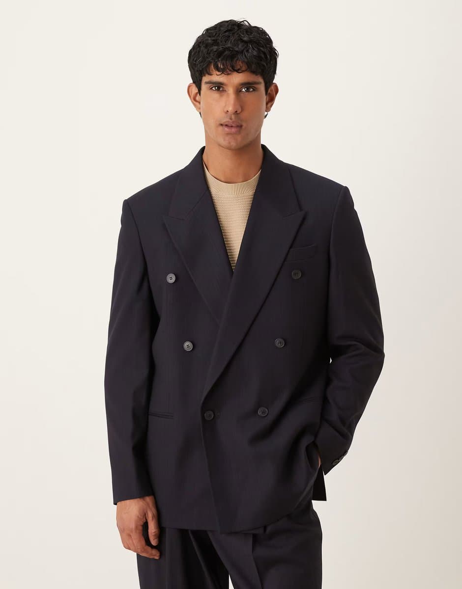 ASOS ASOS DESIGN Navy Double Breasted Jacket